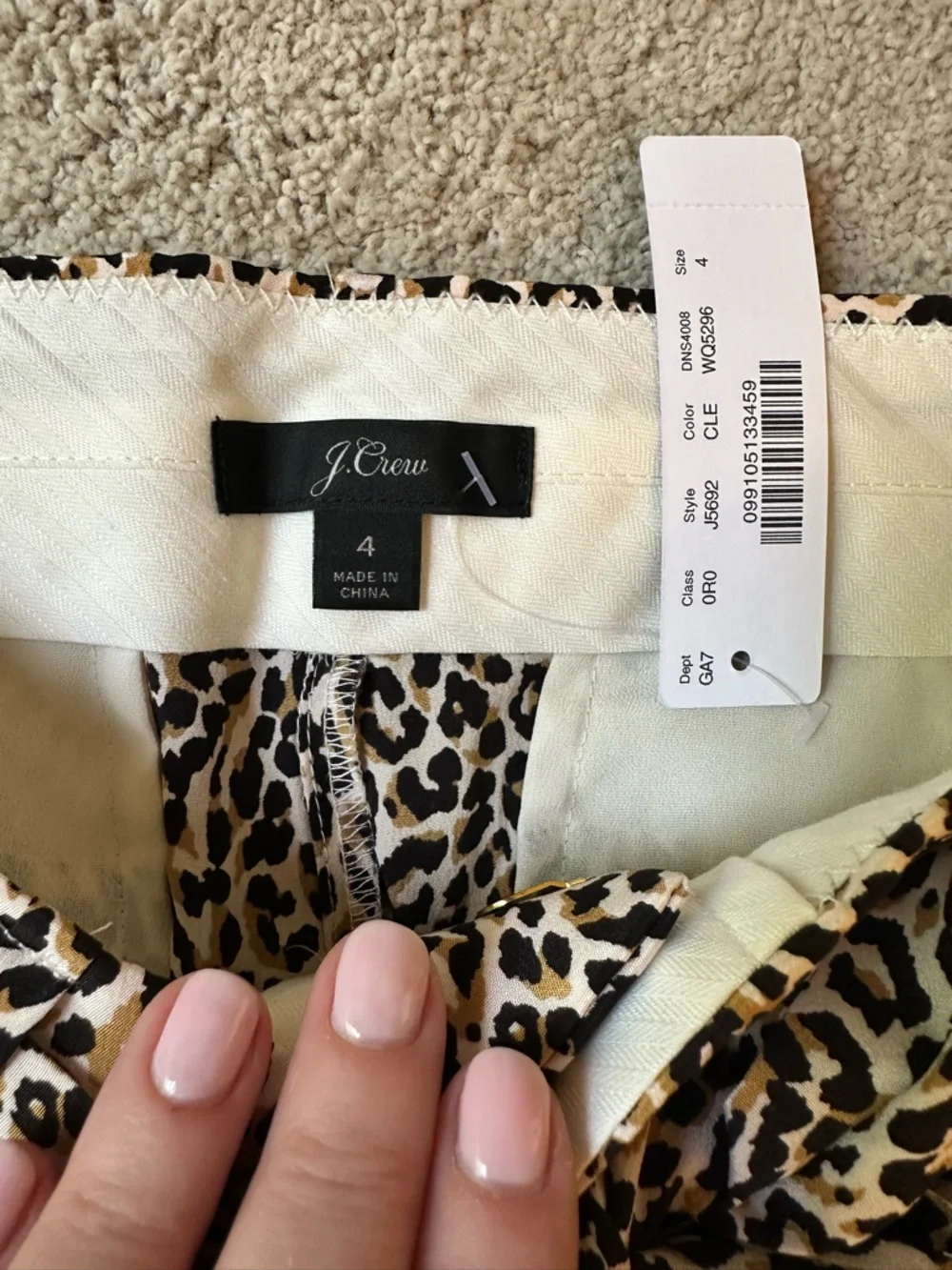 J Crew cropped satin Leopard Print Wide Leg Pants in Tan, Black, Cream - Picture 4 of 6